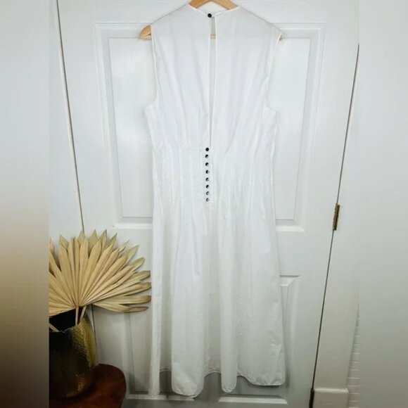 Khaite Women's White Wes Pleated Cotton Poplin Dress Size 12  Sleeveless - Picture 4 of 12